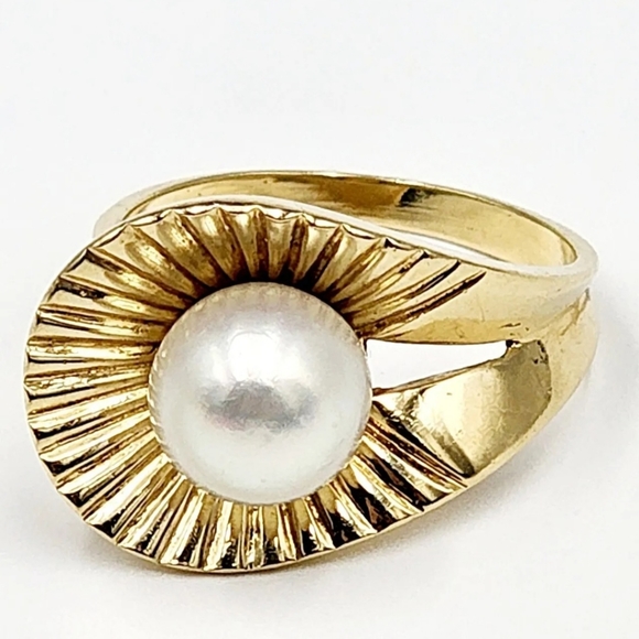 Vintage 14kt Gold Pearl Ring Sz-6 - Picture 8 of 8